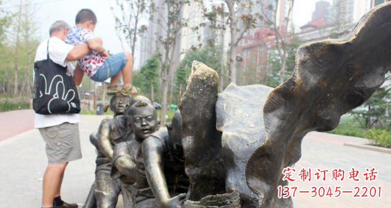 商丘拔萝卜的儿童小区景观铜雕