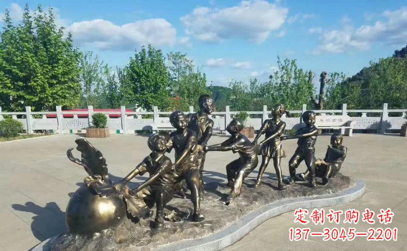 商丘拔萝卜人物铜雕 (2)