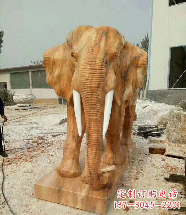 商丘鼻卷如意晚霞红招财大象石雕