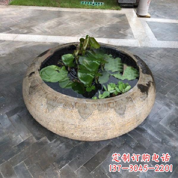 商丘别墅庭院仿古做旧石雕鱼缸