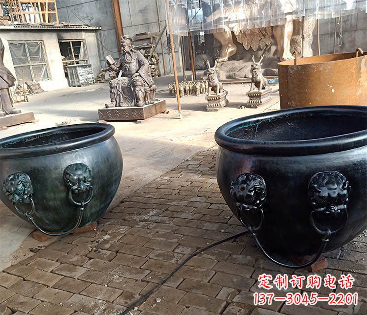 商丘别墅招财水缸铜雕塑摆件 (3)