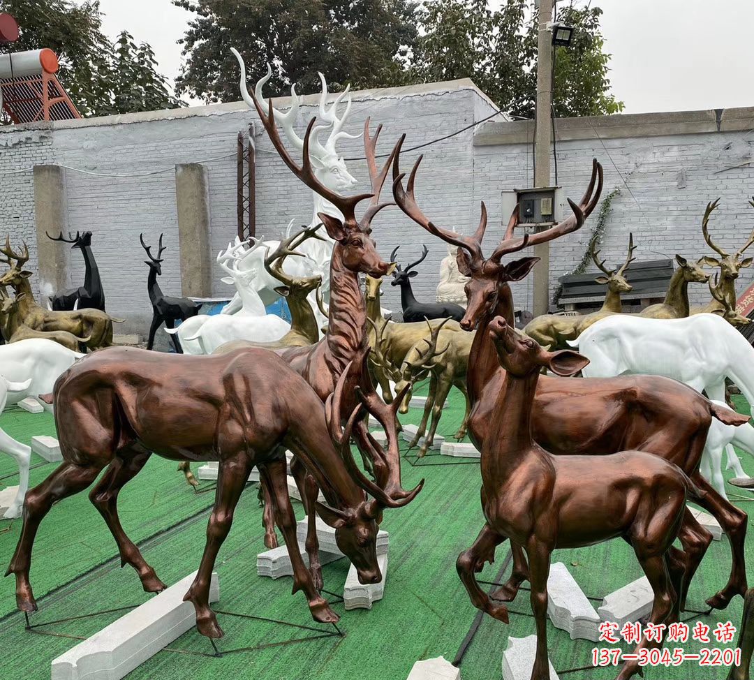 商丘玻璃钢仿铜群鹿雕塑公园仿真动物雕塑 (9)