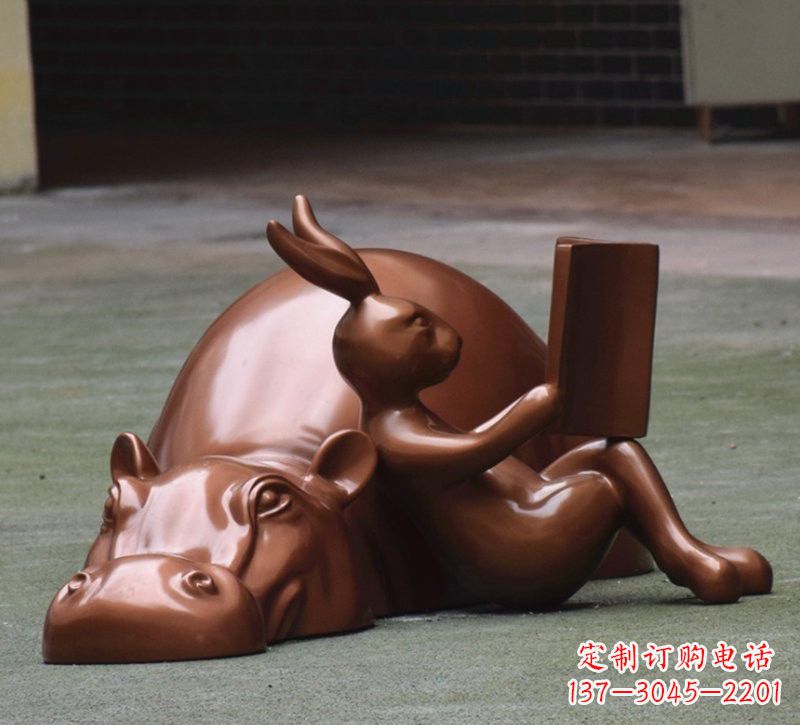 商丘玻璃钢河马仿铜动物雕塑