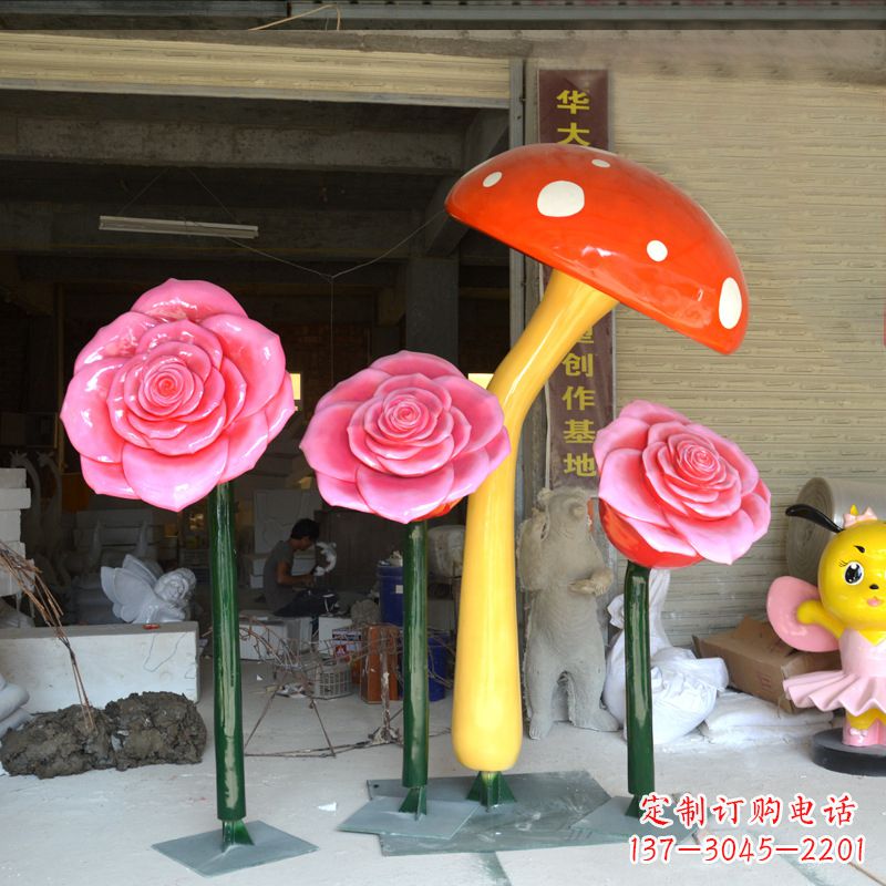 商丘玻璃钢玫瑰花雕塑摆件