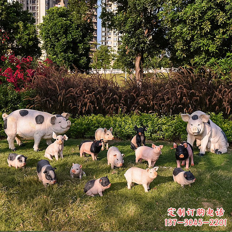 商丘玻璃钢树脂仿真猪雕塑-公园农家院仿真动物雕塑摆件