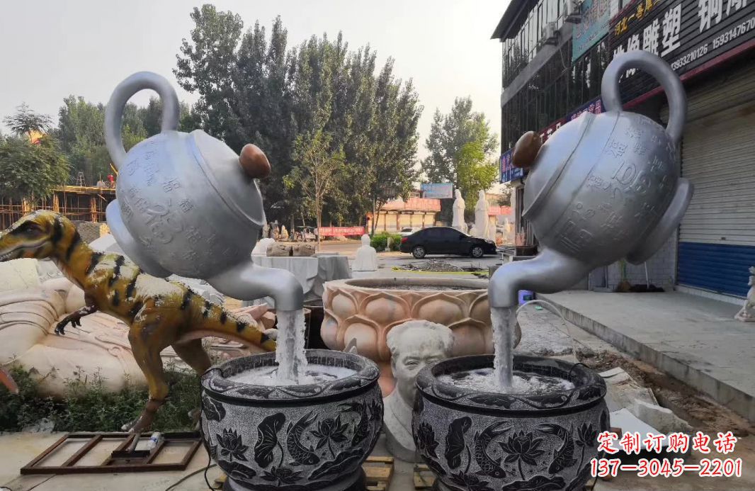 商丘不锈钢茶壶喷泉雕塑