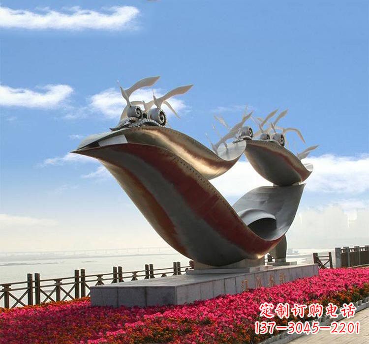 商丘不锈钢城市抽象船和海鸥雕塑