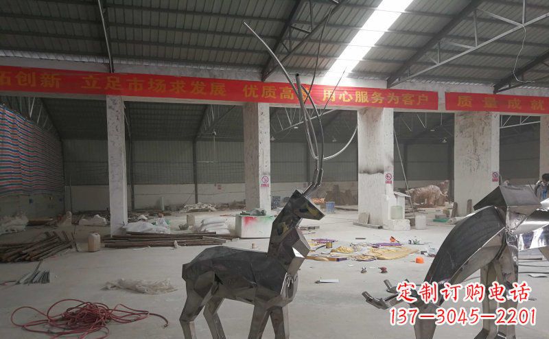 商丘不锈钢抽象几何麋鹿动物雕塑