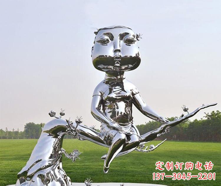 商丘不锈钢抽象坐树枝上的女孩雕塑