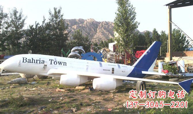 商丘静静躺在大地上的不锈钢飞机雕塑