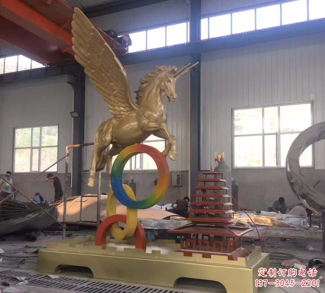 商丘不锈钢飞马踩圆圈雕塑精美艺术之作