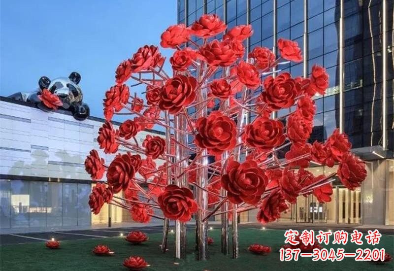 商丘不锈钢公园玫瑰花树雕塑——让玫瑰长驻公园