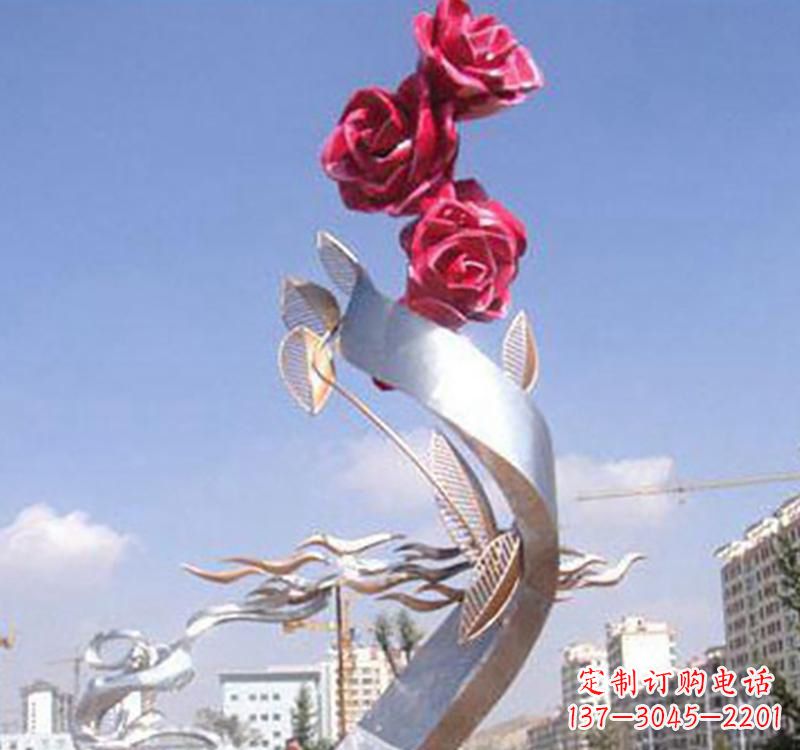 商丘不锈钢玫瑰雕塑,点缀广场景观