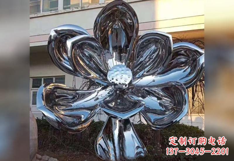 商丘不锈钢广场镜面莲花雕塑精美外形，传承佛教文化