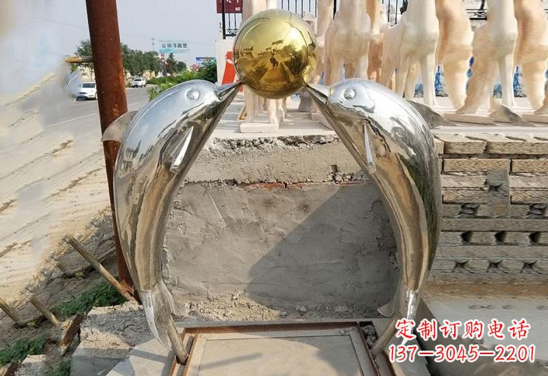 商丘不锈钢海豚顶球雕塑