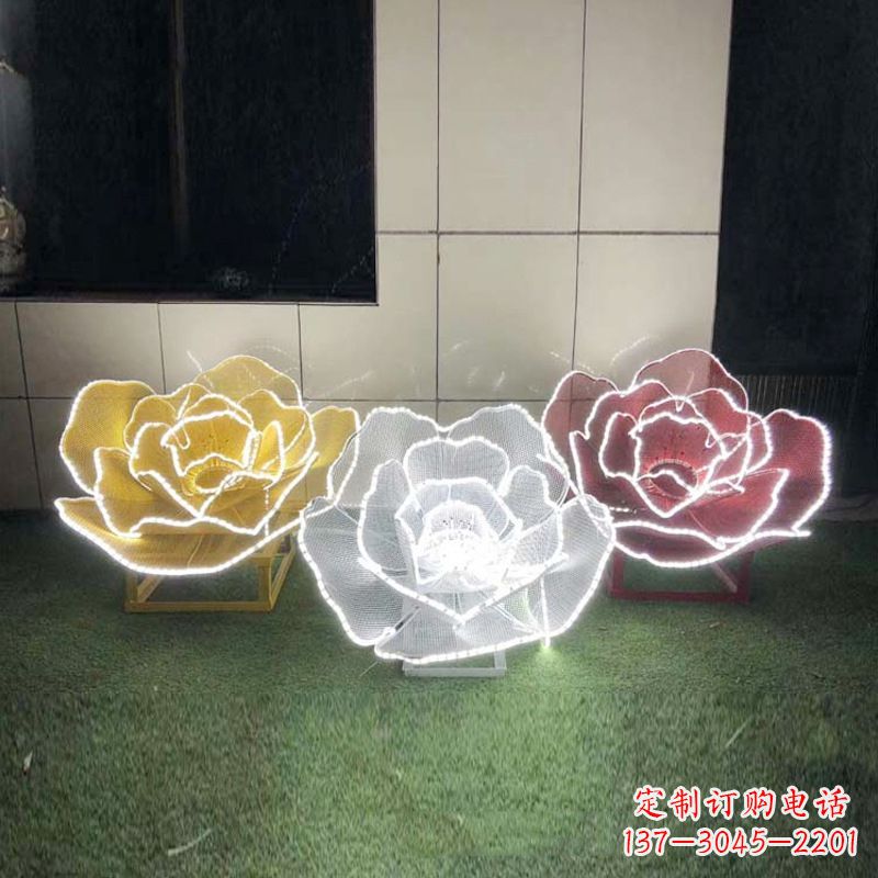 商丘精美不锈钢玫瑰花灯光雕塑