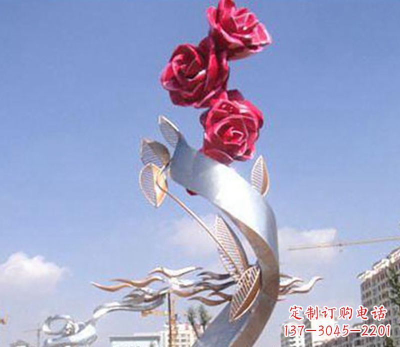 商丘不锈钢玫瑰雕塑精美的艺术品