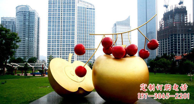 商丘不锈钢苹果雕塑,添彩公园景观