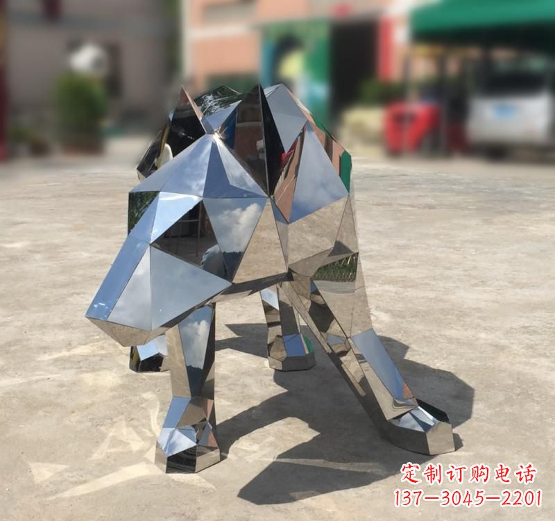 商丘不锈钢园林动物几何狼雕塑