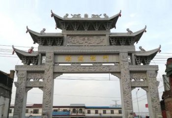 商丘以城市街道为主题的仿古石雕牌楼
