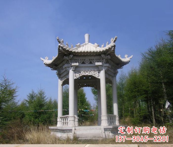商丘精美大理石六角石凉亭雕塑