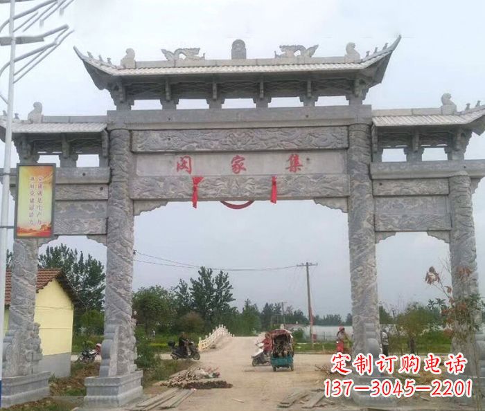 商丘精美大理石三门牌楼雕塑