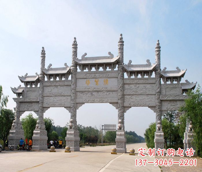 商丘大型五门道路石雕牌坊定制
