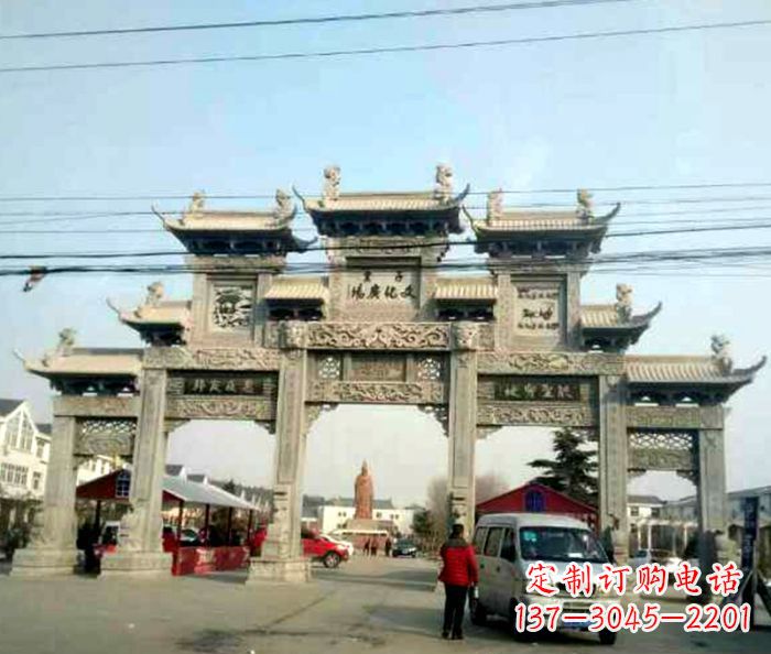 商丘大型五门石雕牌坊 (3)