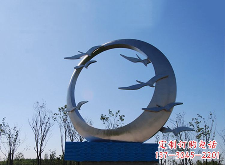 商丘大雁不锈钢景观标识,公园鸟类创意雕塑