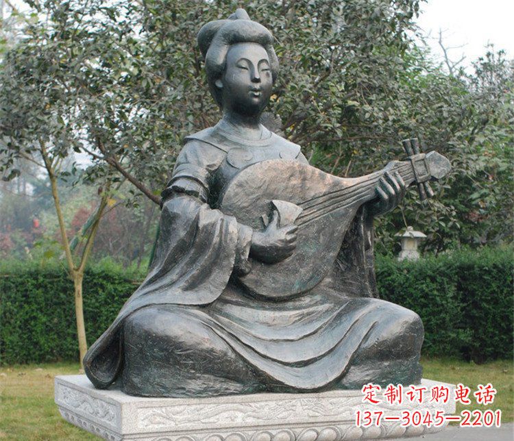 商丘弹琵琶的乐妓古代人物铜雕
