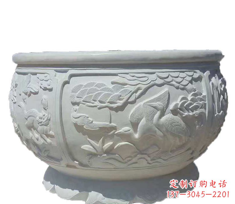 商丘仿古鱼缸石雕花盆摆件