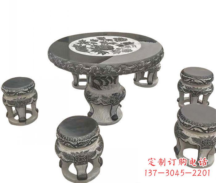 商丘仿古圆形石桌凳雕塑