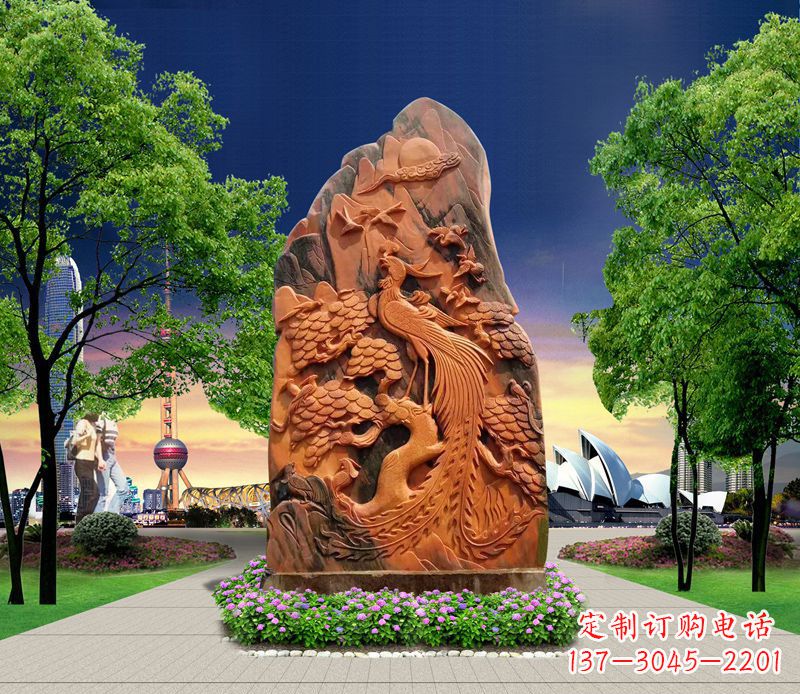 商丘凤凰石雕公园动物摆件