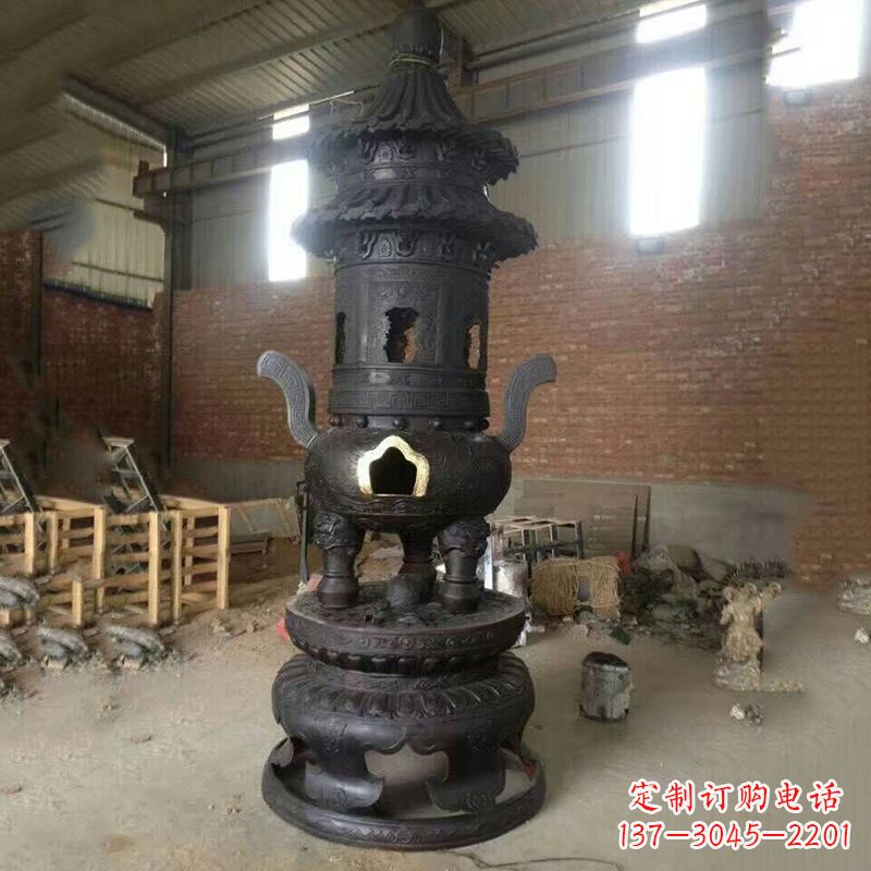 商丘花卉盘状高层圆形铜香炉雕塑