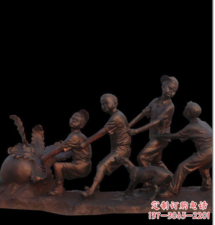 商丘精美玻璃钢仿铜拔萝卜人物雕塑