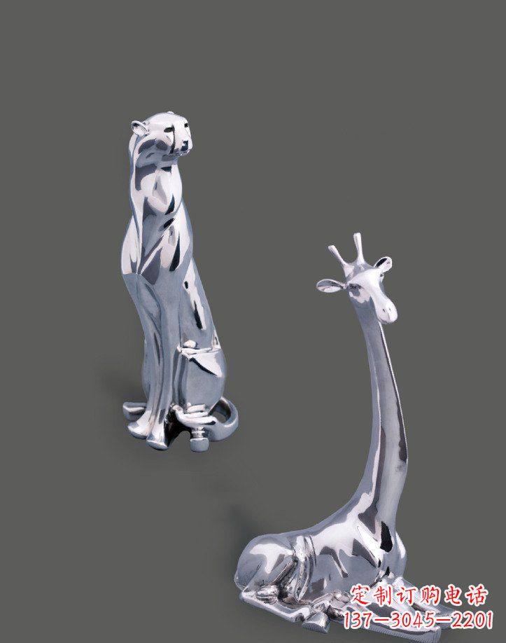 商丘公园不锈钢豹子长颈鹿动物雕塑