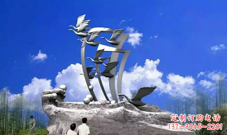 商丘艺术家手工制作的不锈钢飞翔天鹅雕塑