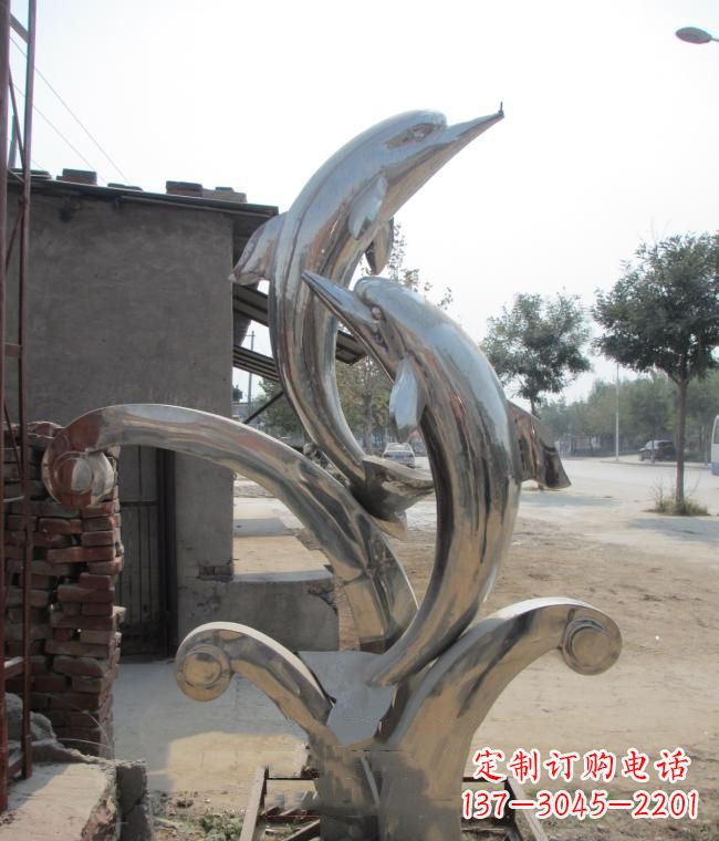 商丘倾情展示——室外可靠不锈钢海豚雕塑