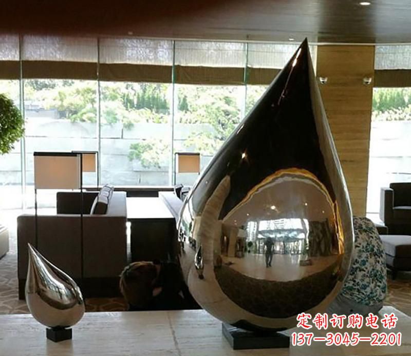 商丘公园不锈钢水滴球景观雕塑