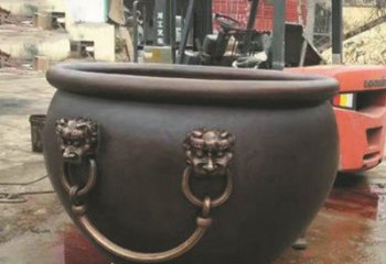商丘非凡形态的铜雕狮子头水缸