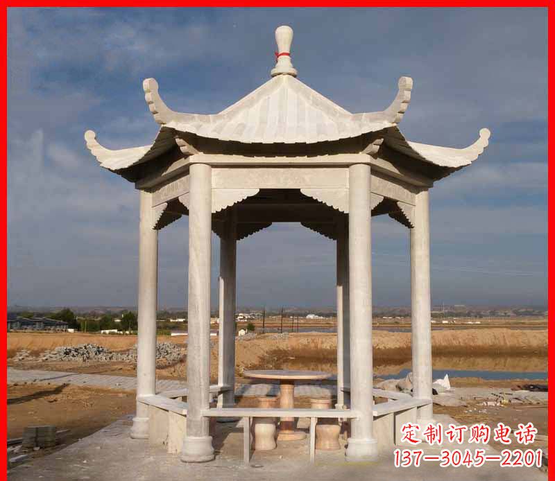 商丘公园大理石六角石雕凉亭 (2)