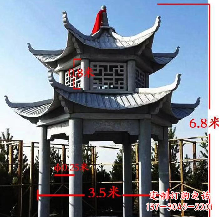商丘杰出的大理石六角石双层凉亭雕塑