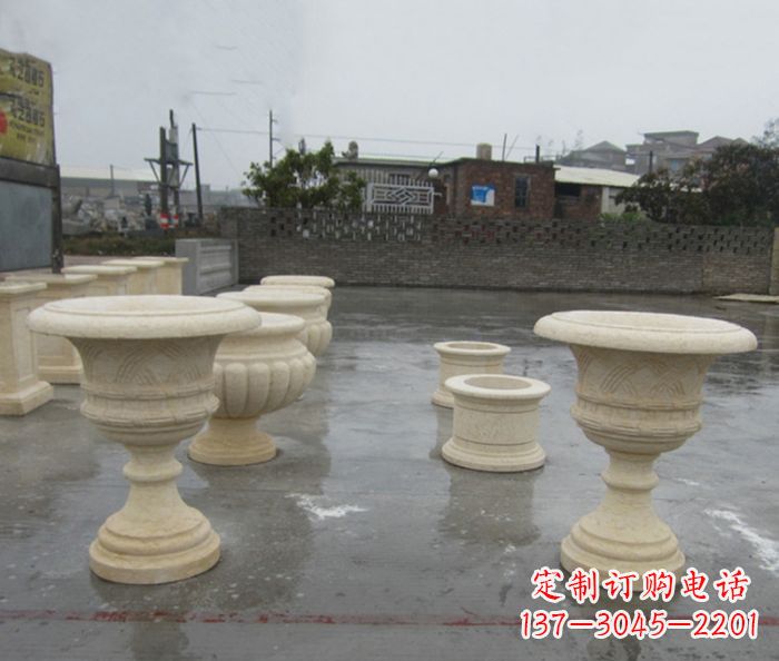 商丘完美绽放——大理石花盆石雕
