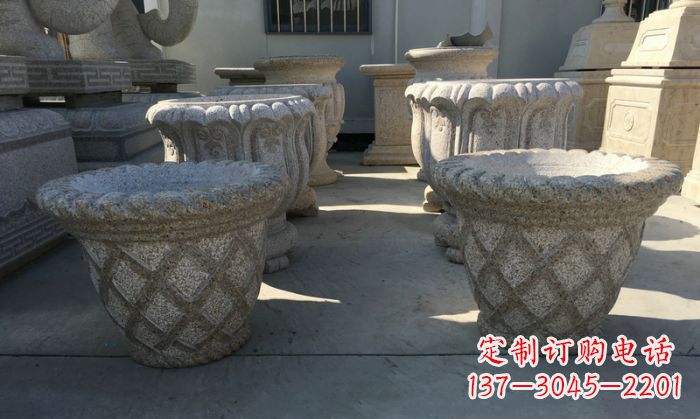 商丘公园景观花篮式花盆石雕 (2)