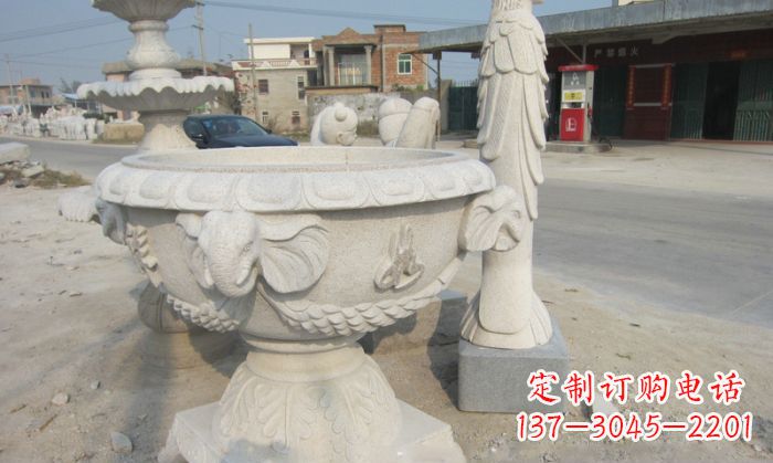 商丘公园景观象头石雕水缸