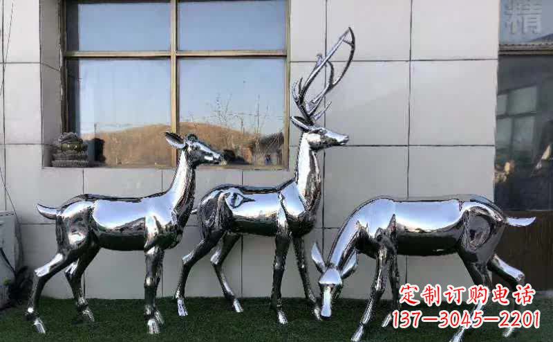 商丘华丽风格镜面不锈钢动物鹿雕塑