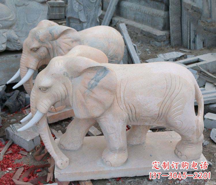商丘雕刻出令人感动的那头大象定制公园晚霞红大象动物石雕
