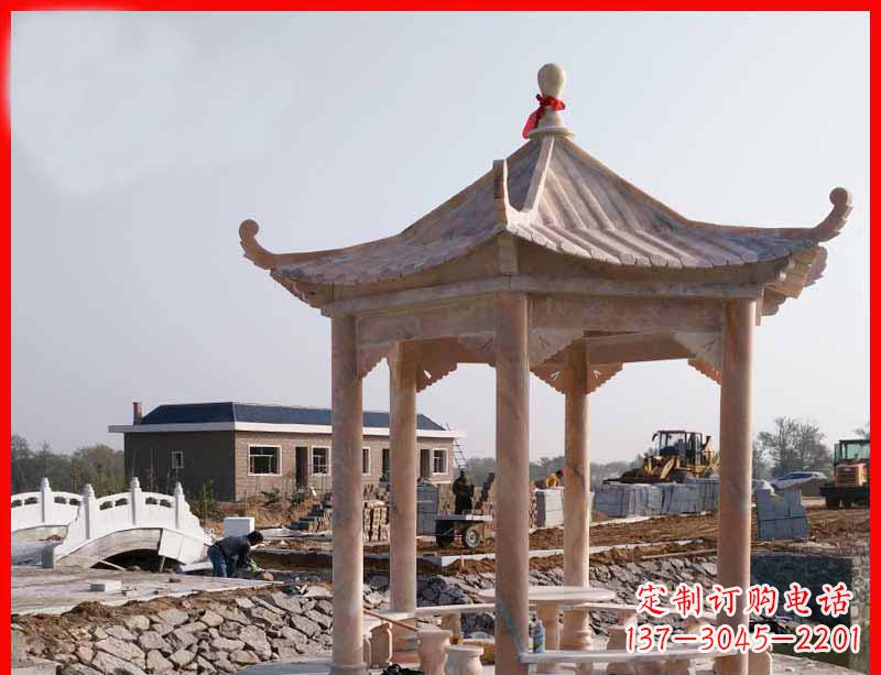 商丘红六角石凉亭雕塑