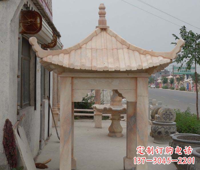 商丘精美红六角石凉亭雕塑