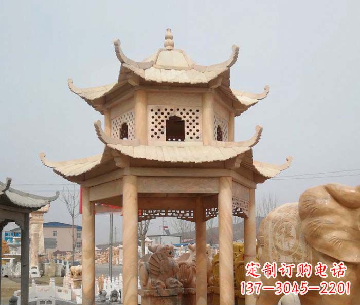 商丘红双层六角石凉亭雕塑